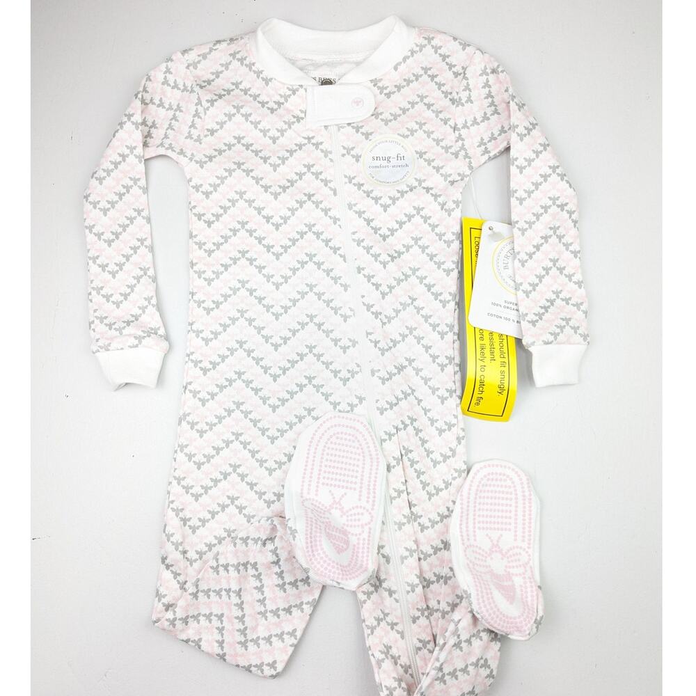 Burt's Bees Pink and Gray Chevron Footie 18 Months